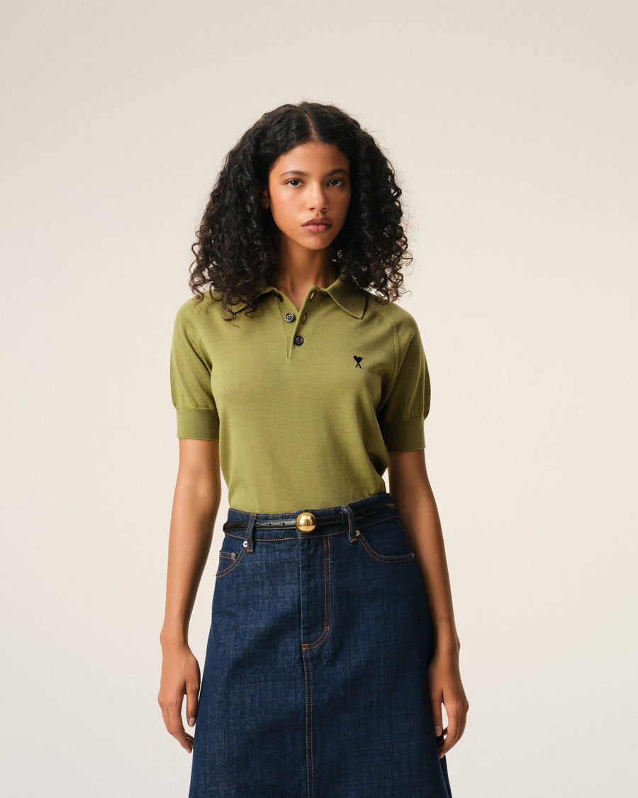 Green Wool Short Sleeves Ami De Coeur Polo