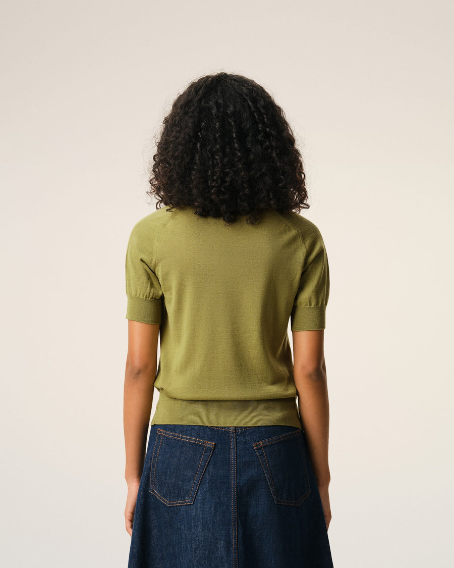 Green Wool Short Sleeves Ami De Coeur Polo