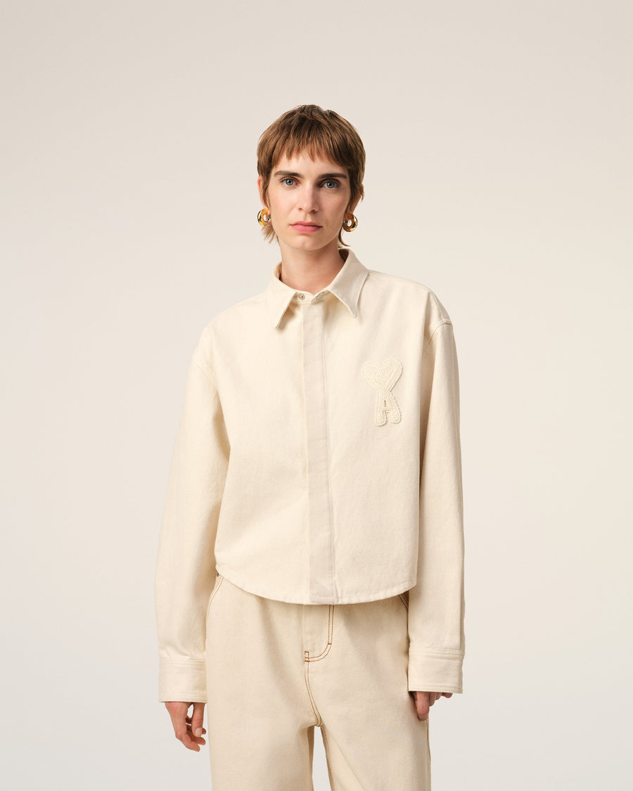 Beige Cotton Ami de Coeur Cropped Shirt