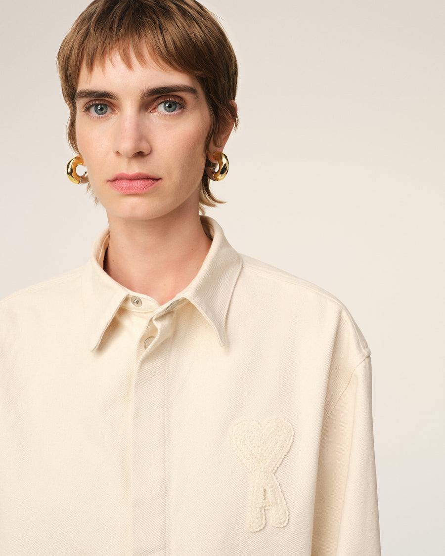 Beige Cotton Ami de Coeur Cropped Shirt