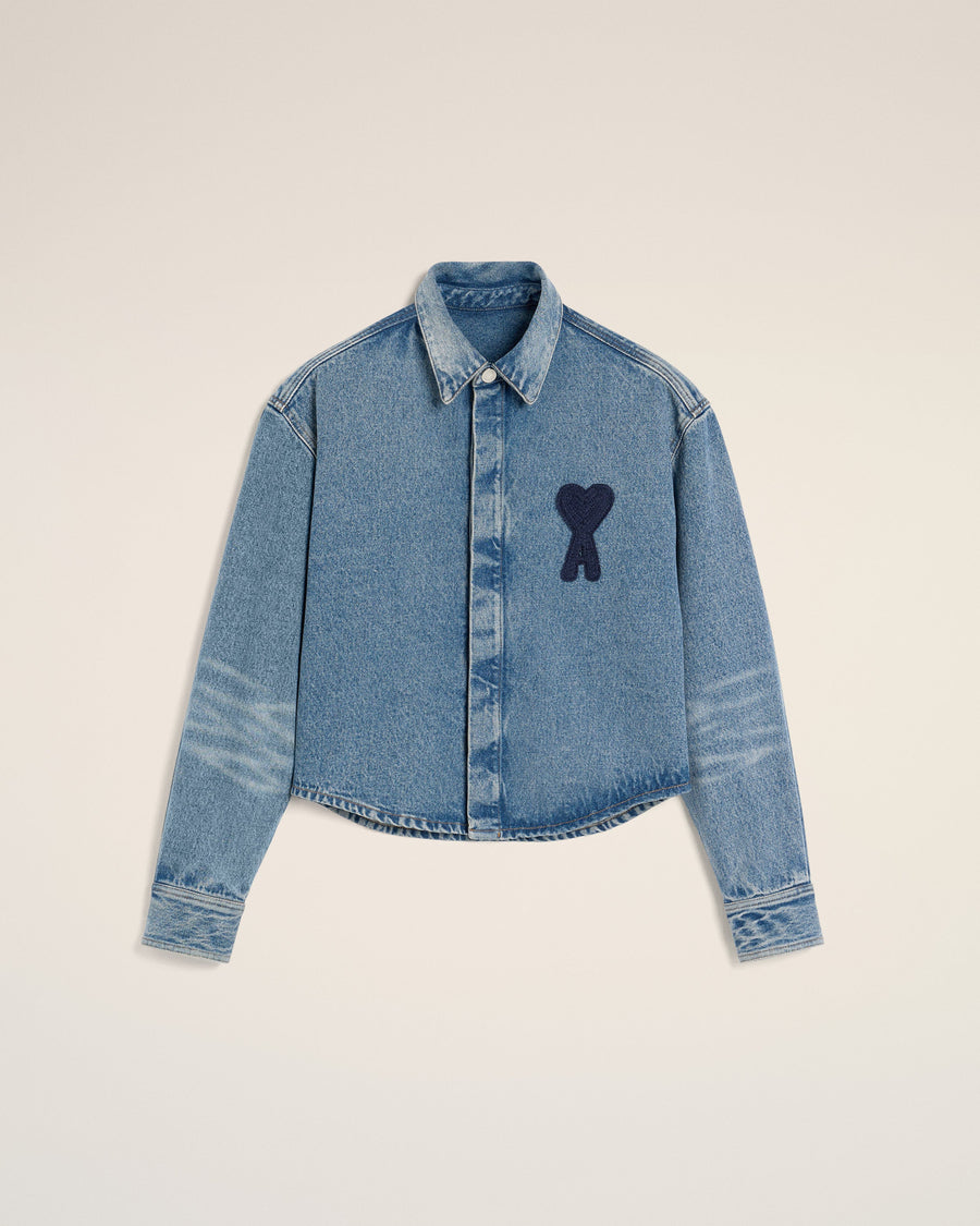 Blue Cotton Ami de Coeur Cropped Shirt