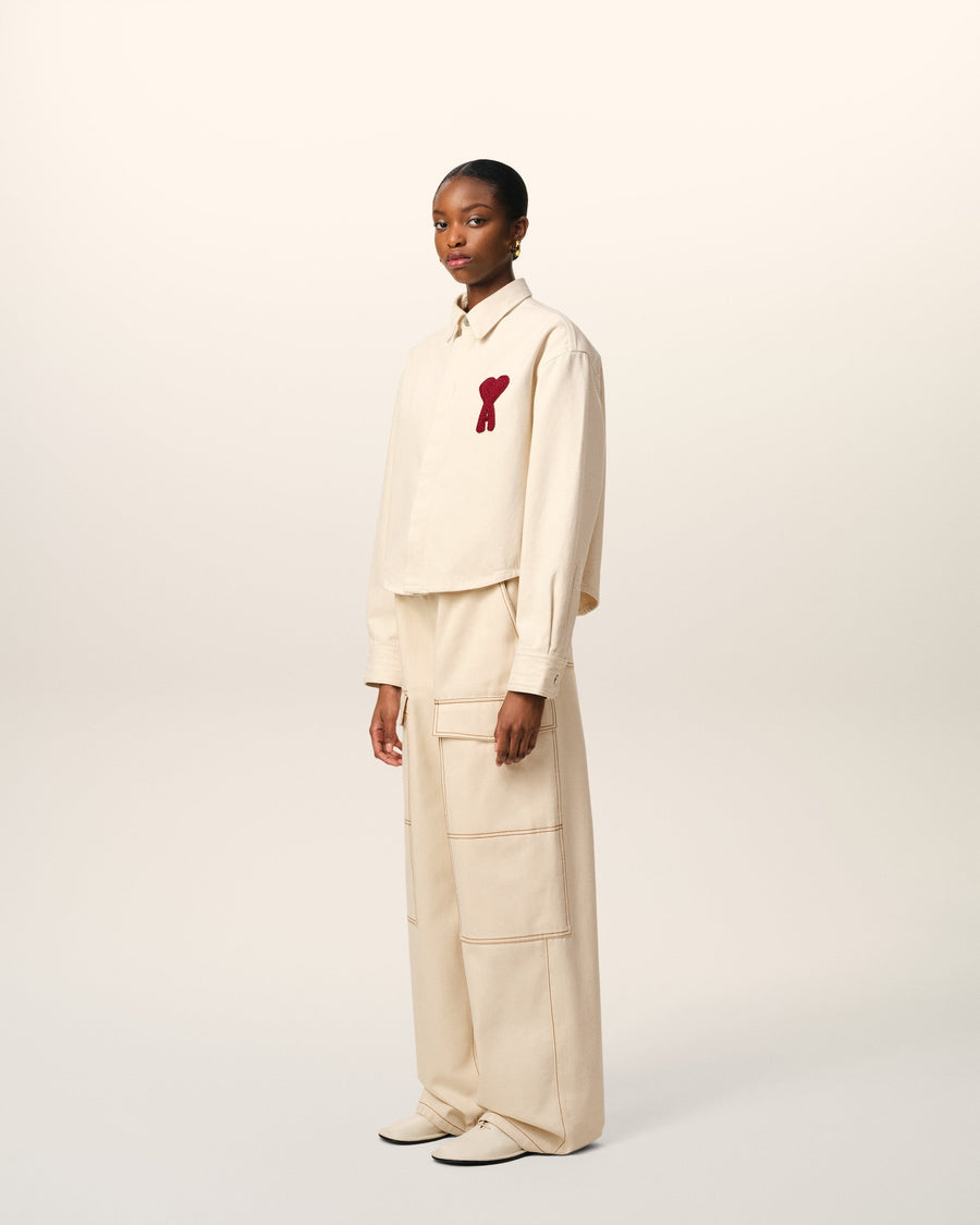 Beige Cotton Ami de Coeur Cropped Shirt