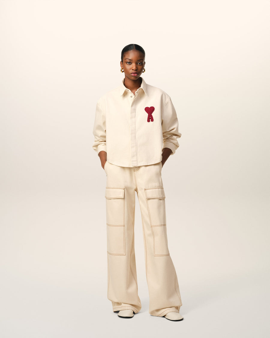 Beige Cotton Ami de Coeur Cropped Shirt
