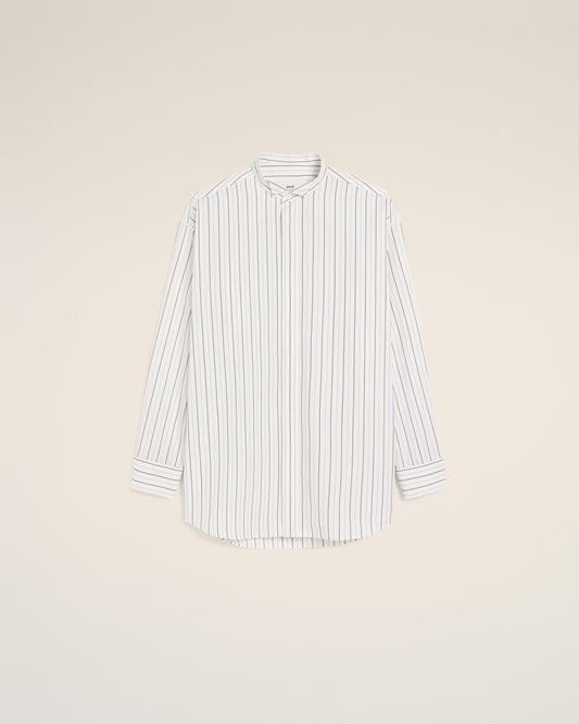 White And Blue Cotton Wingtip Collar Oversized Shirt