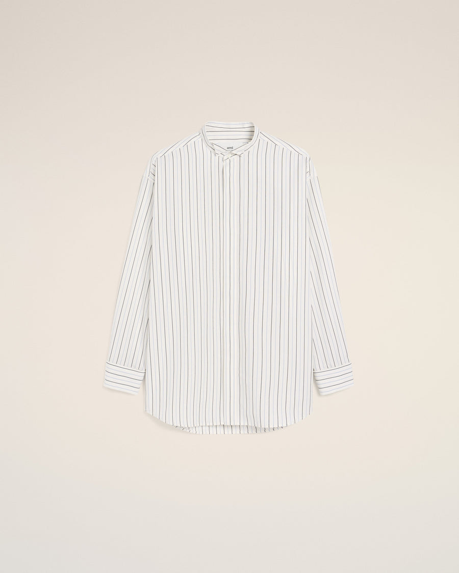 White And Blue Cotton Wingtip Collar Oversized Shirt