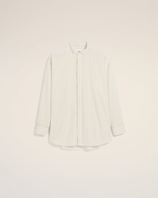White And Khaki Cotton Wingtip Collar Oversized Shirt