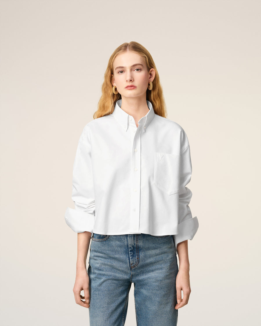 White Cotton Ami De Coeur Cropped Oversized Shirt