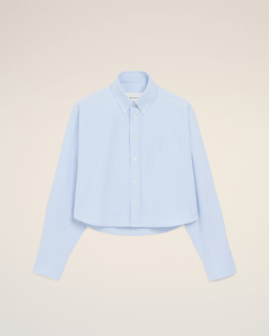 Blue cropped cotton shirt with embossed Ami de Coeur