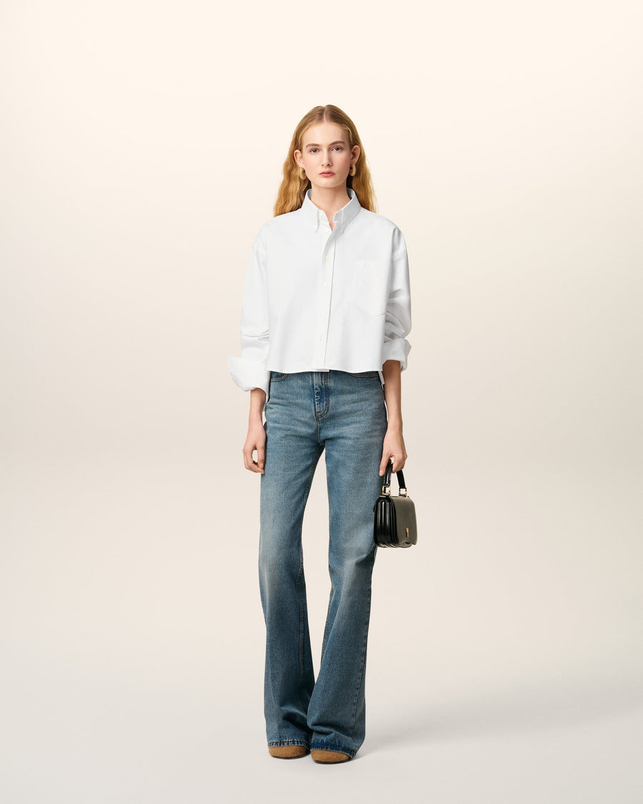 White Cotton Ami De Coeur Cropped Oversized Shirt