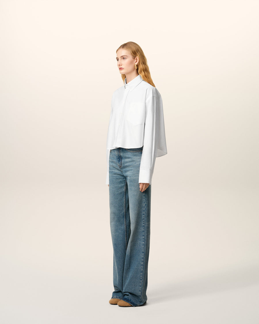 White Cotton Ami De Coeur Cropped Oversized Shirt