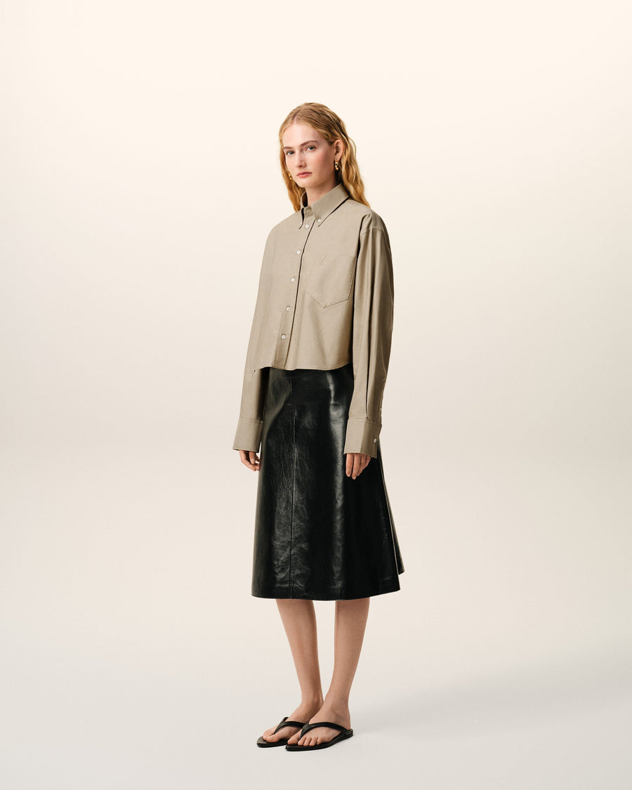 Beige Cotton Cropped Embossed Ami De Coeur Shirt
