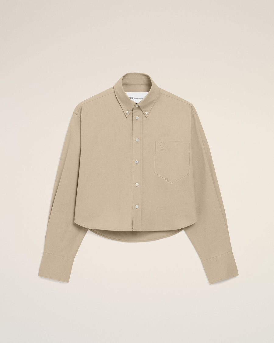 Beige Cotton Cropped Embossed Ami De Coeur Shirt