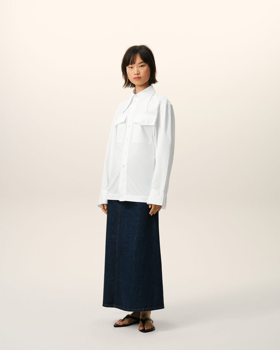 White Cotton Sharp Collar Fitted Shirt