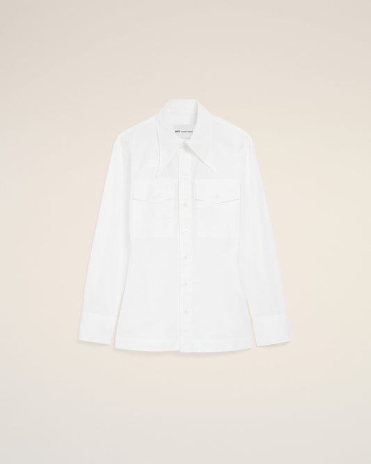 White Cotton Sharp Collar Fitted Shirt