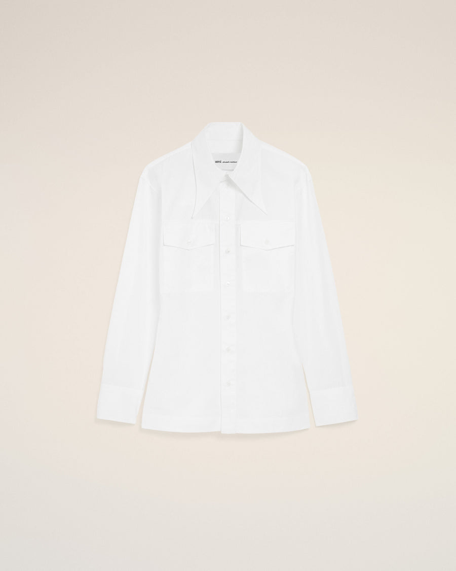 White Cotton Sharp Collar Fitted Shirt