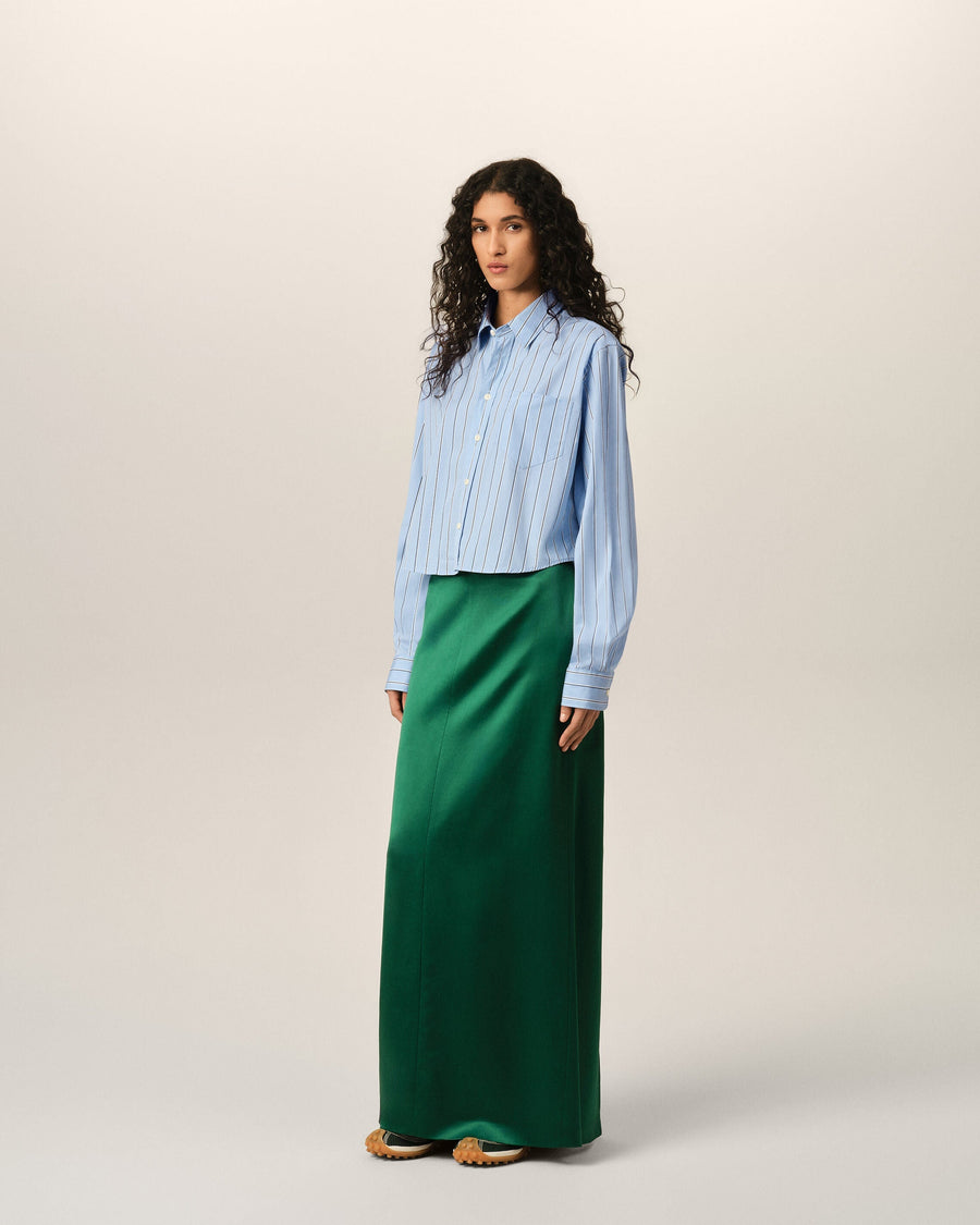 Blue striped cotton cropped shirt