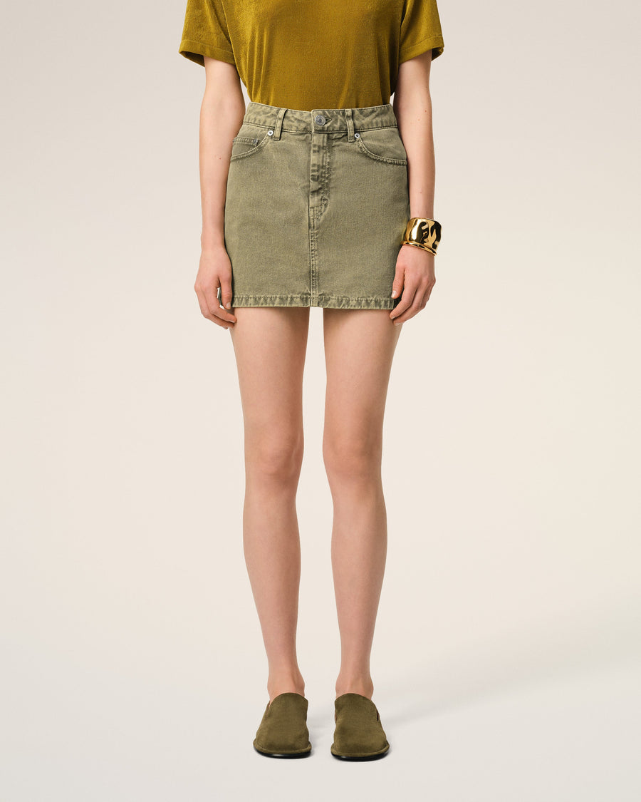 Green Cotton Mini Skirt
