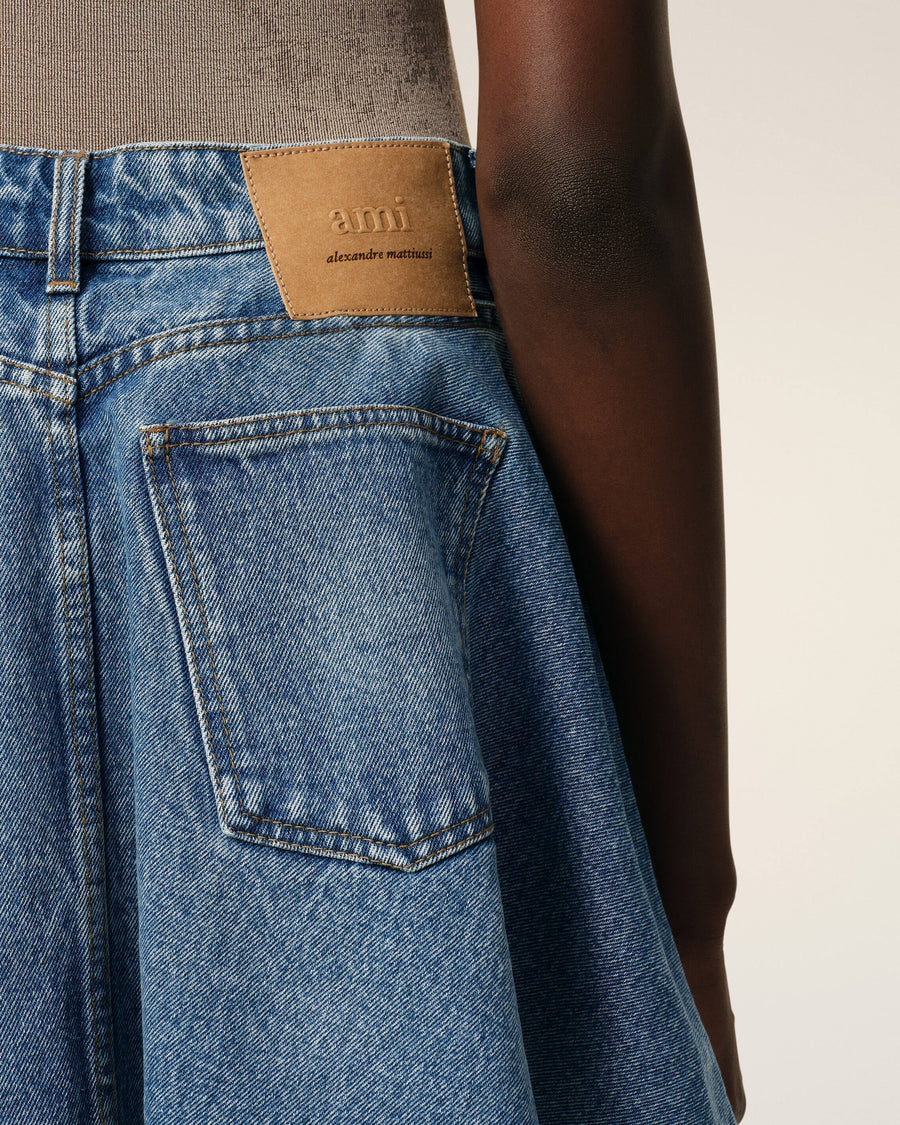 Blue Cotton Flare Mini Skirt
