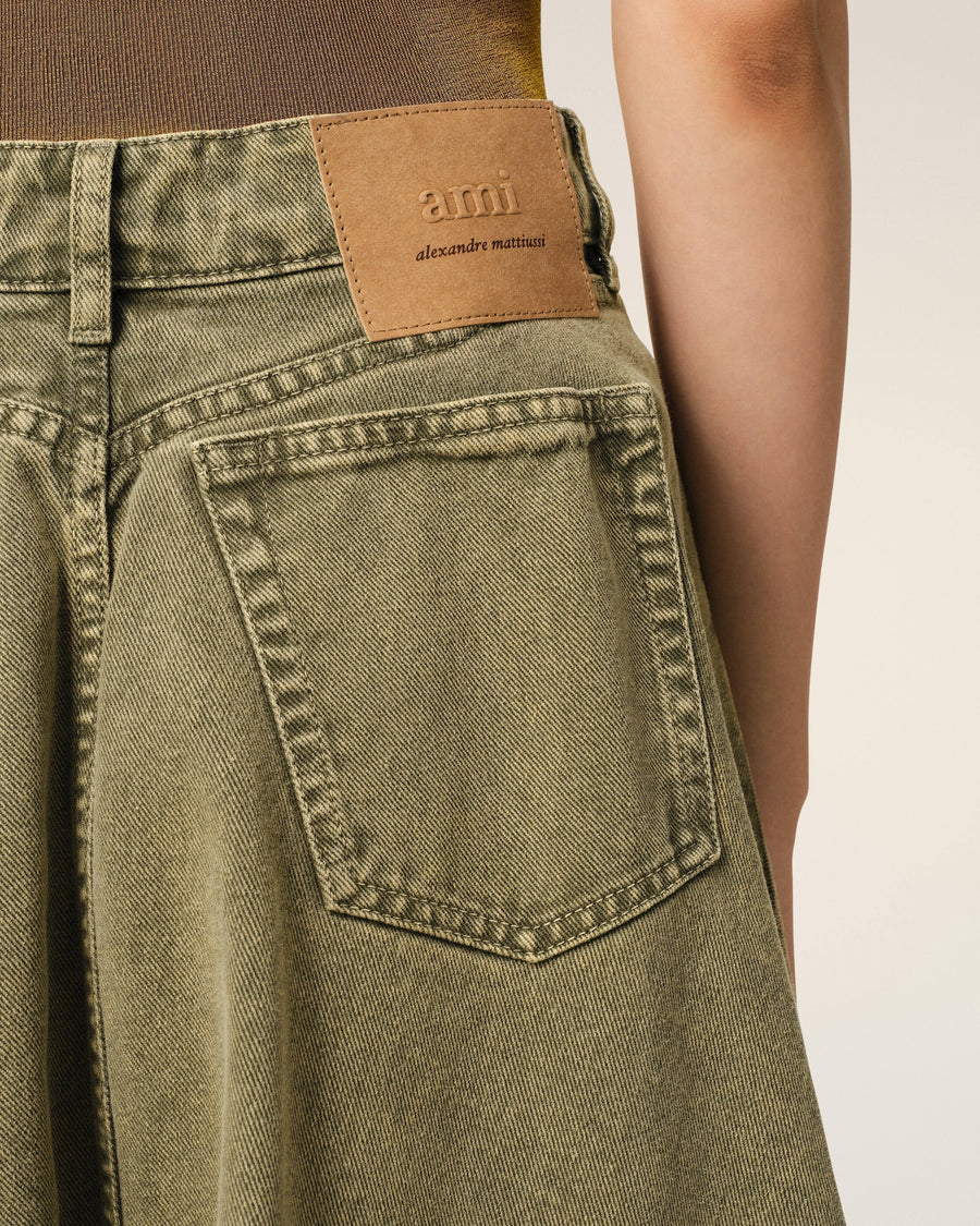 Green Cotton Midi Skirt With Godets