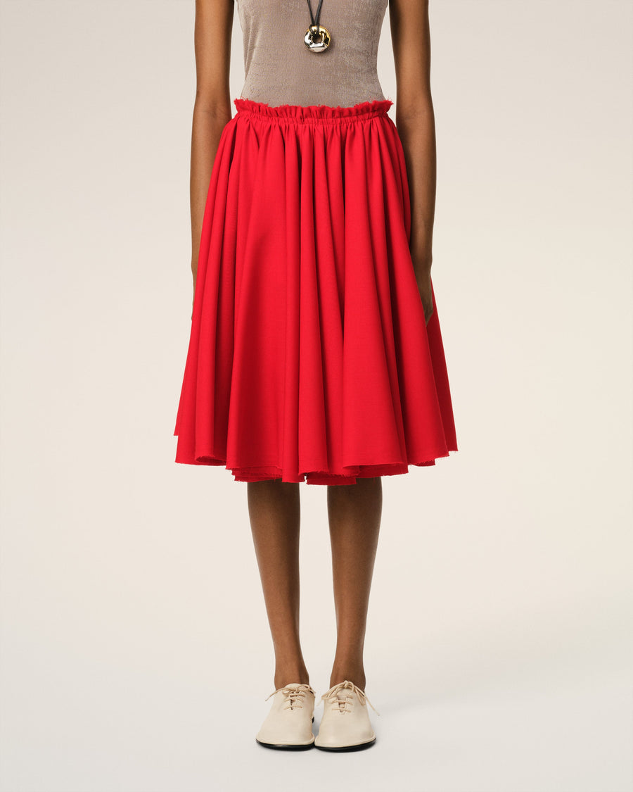 Red Wool Skirt With Godets