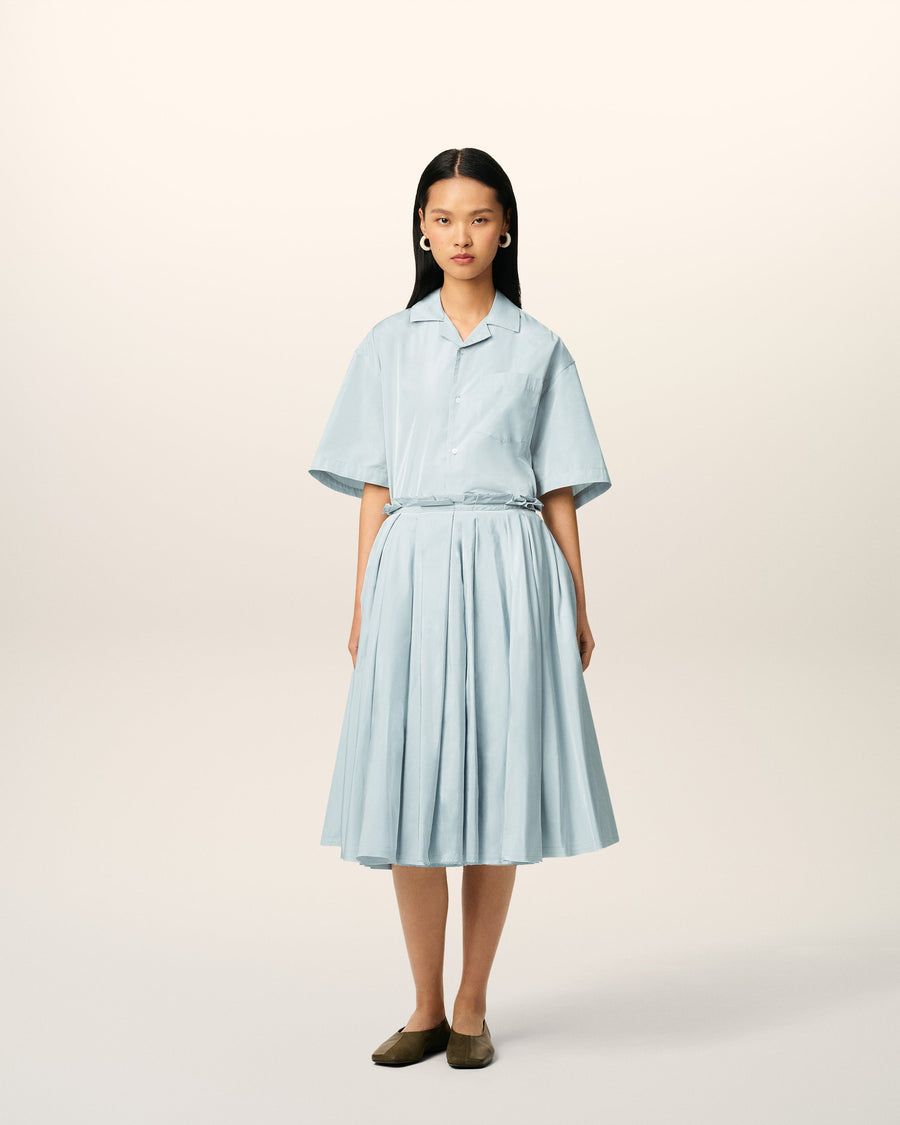Blue Taffetas Midi Corolla Skirt