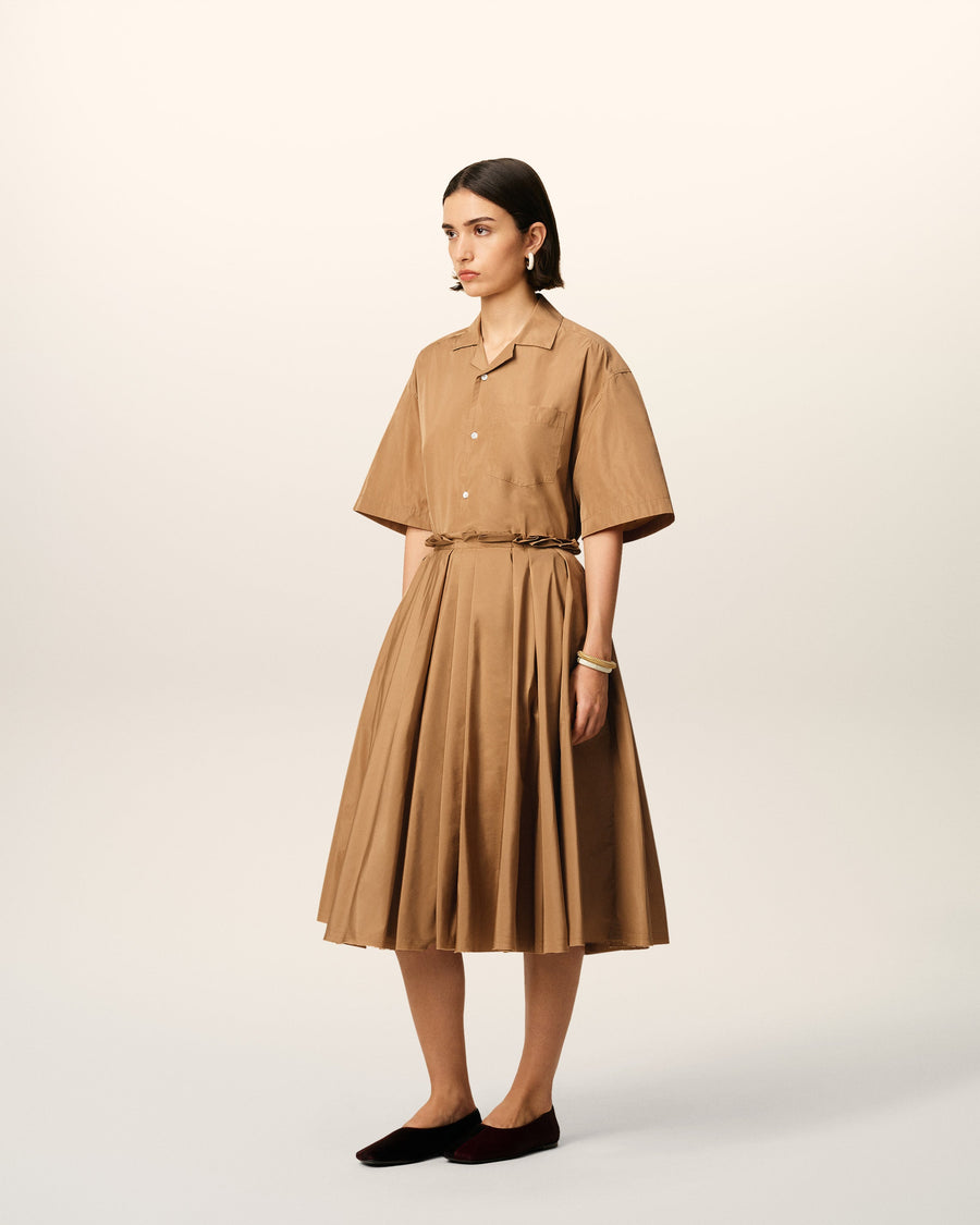 Brown Taffetas Midi Corolla Skirt