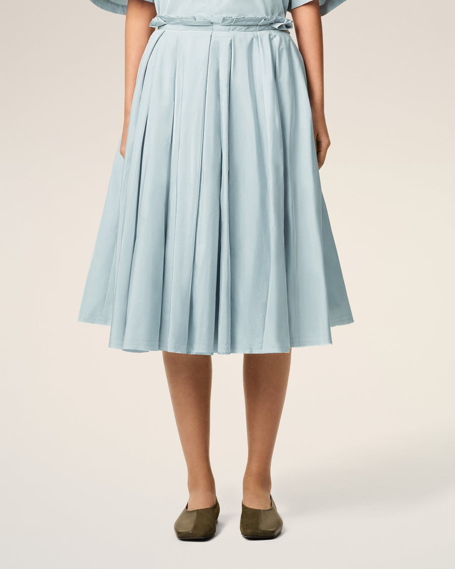 Blue Taffetas Midi Corolla Skirt