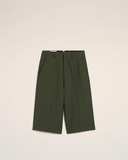Green Wool Wide Bermuda