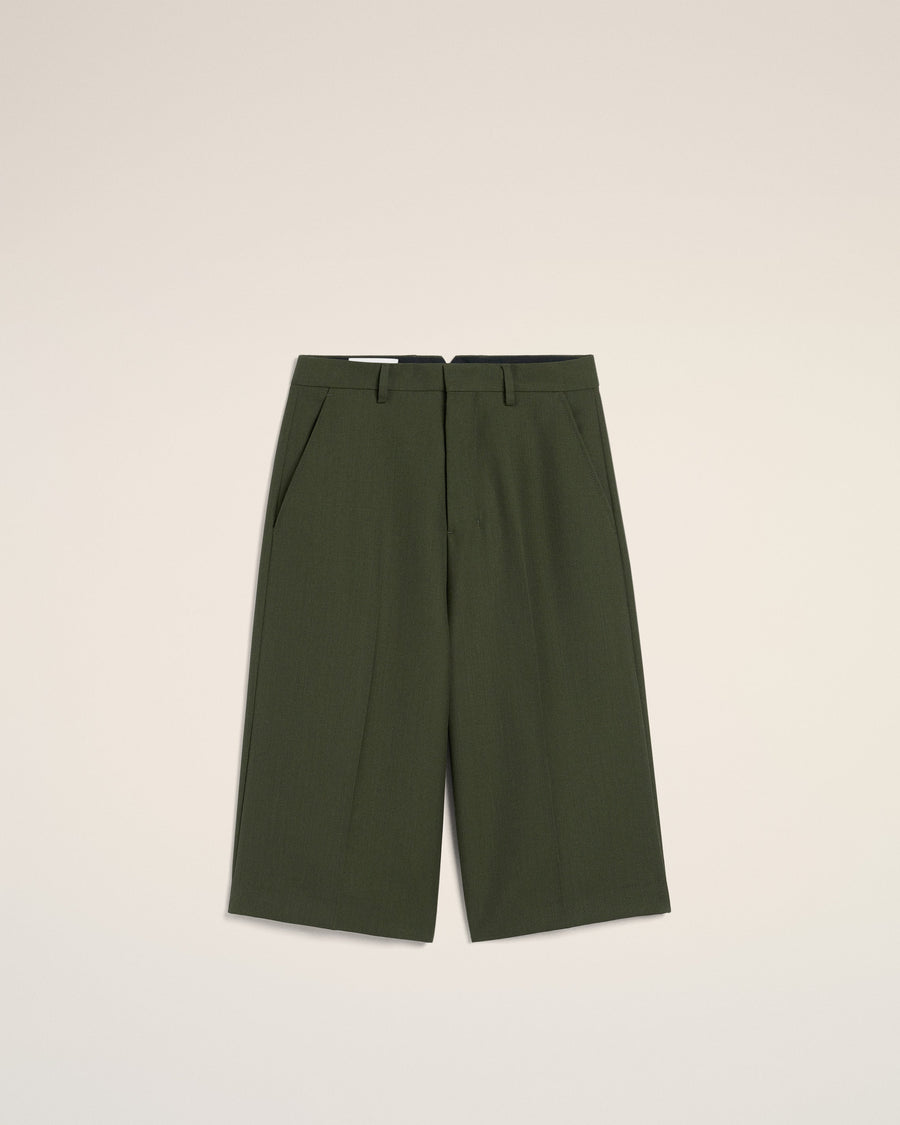 Green Wool Wide Bermuda