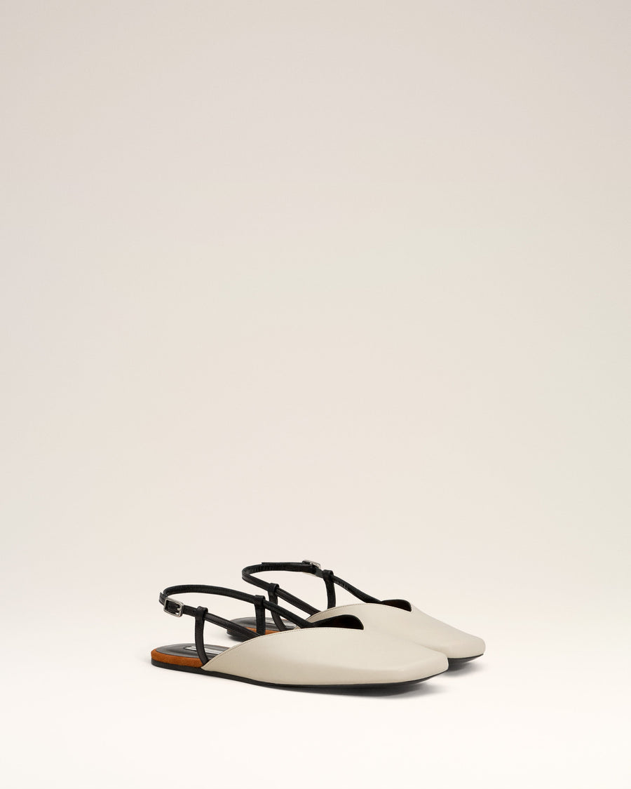 Beige Leather Slingbacks