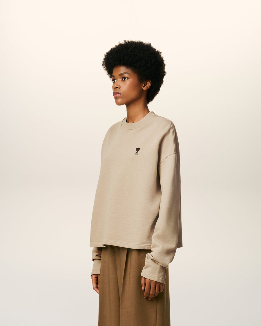 Beige Cotton Contrasted Ami De Coeur Sweatshirt