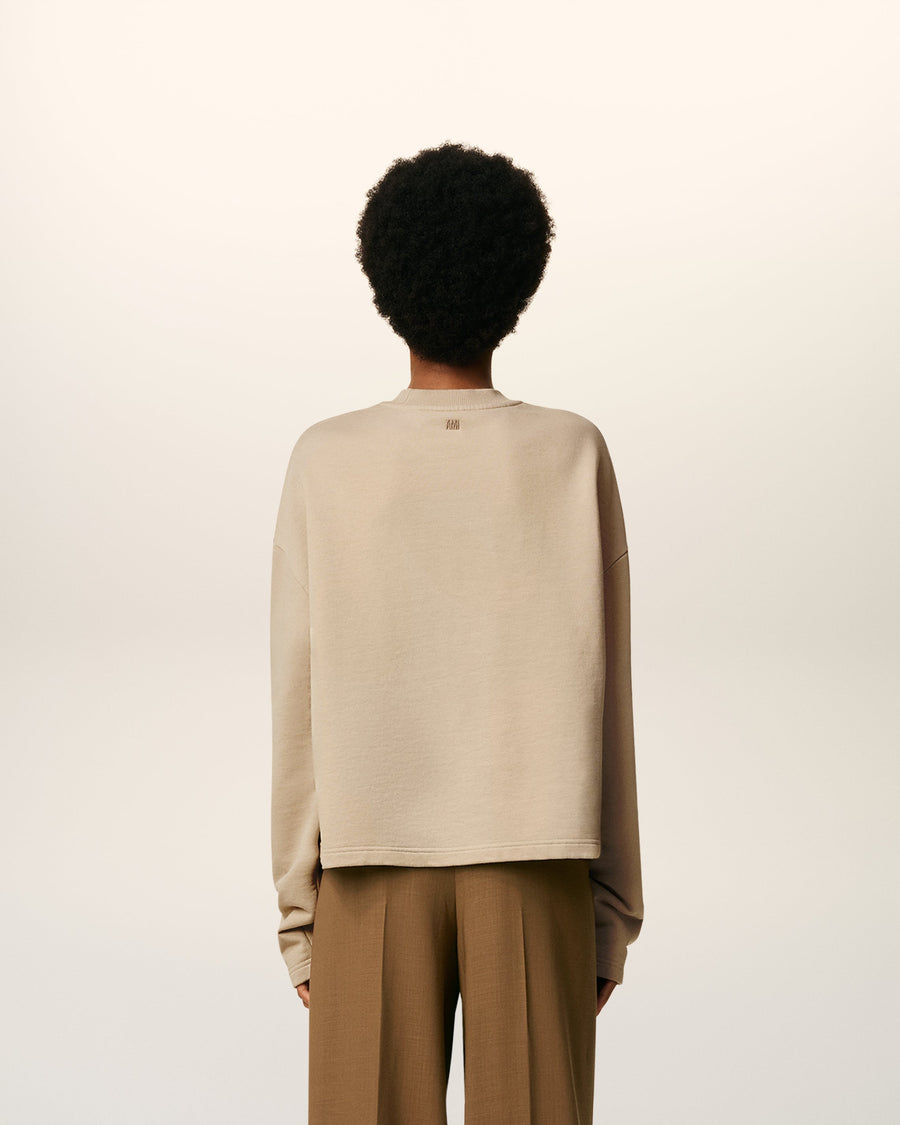Beige Cotton Contrasted Ami De Coeur Sweatshirt