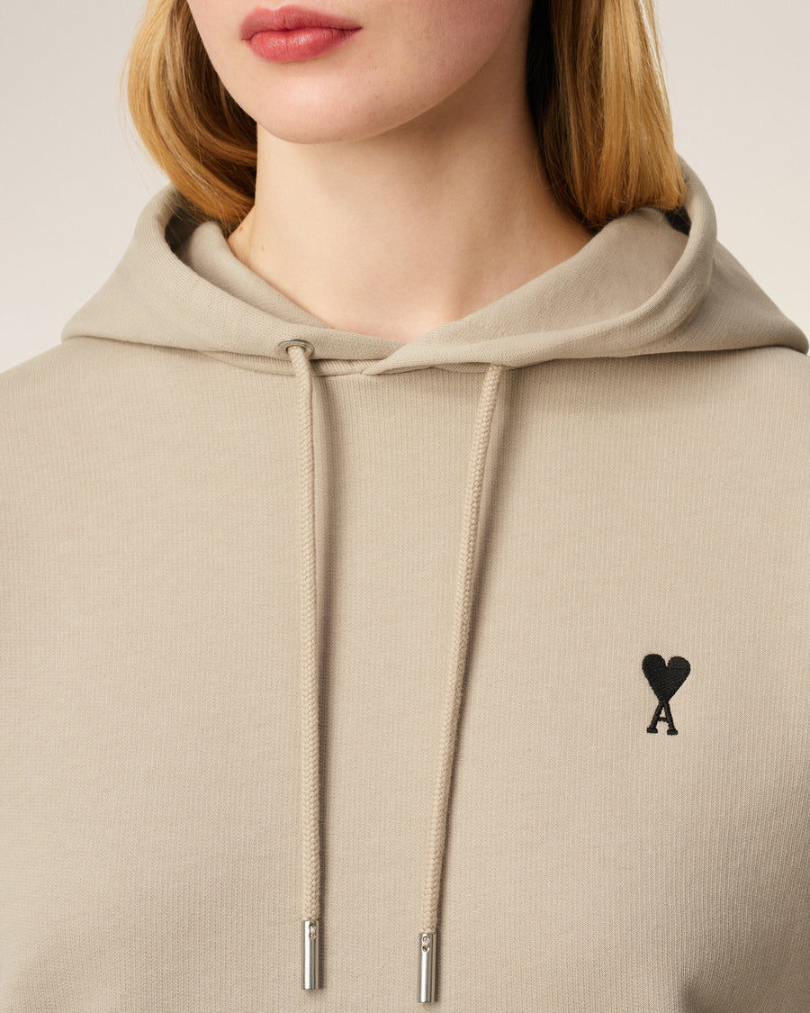 Beige Cotton Contrasted Ami De Coeur Hoodie