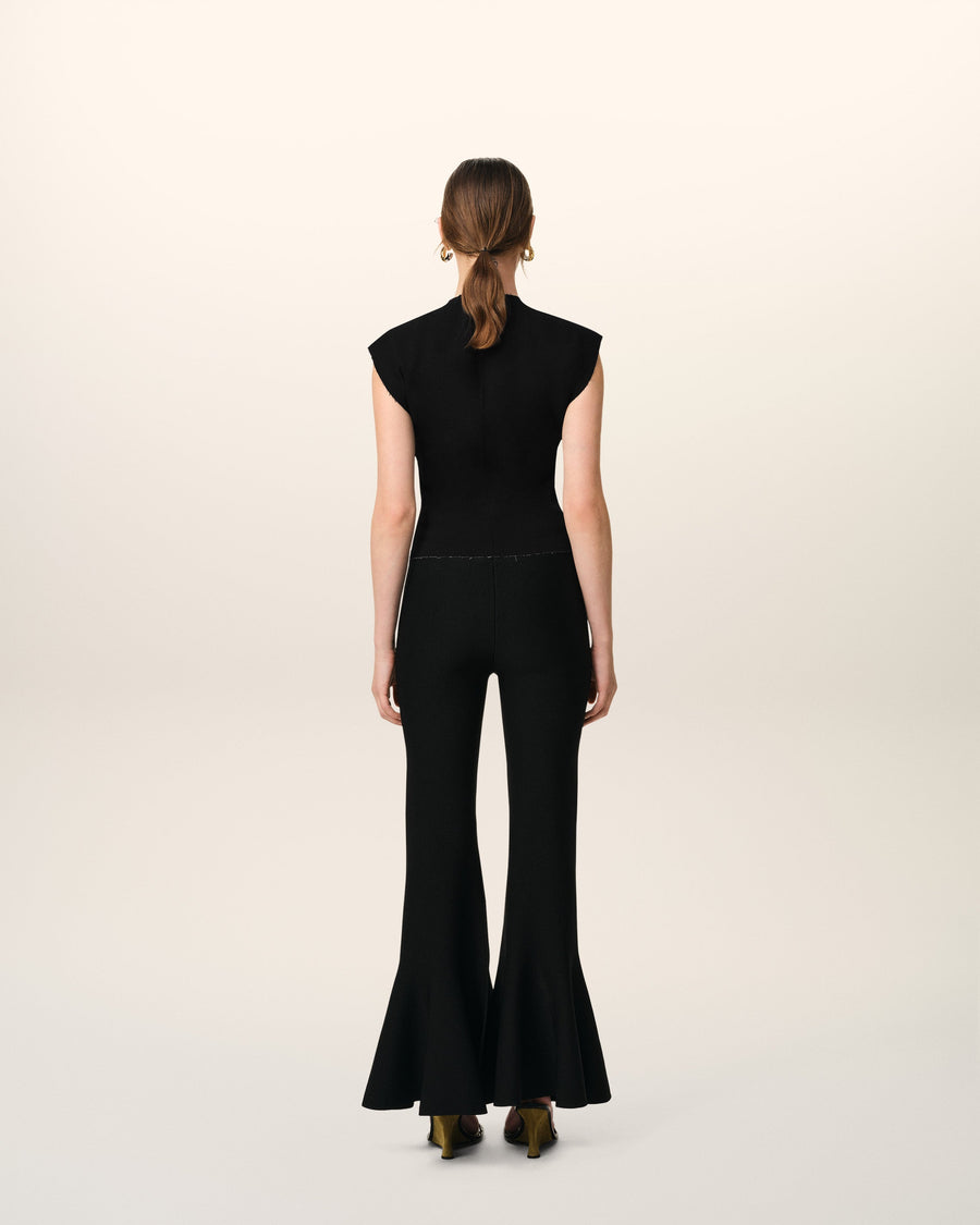 Black Wool Sleeveless Bicolor Top