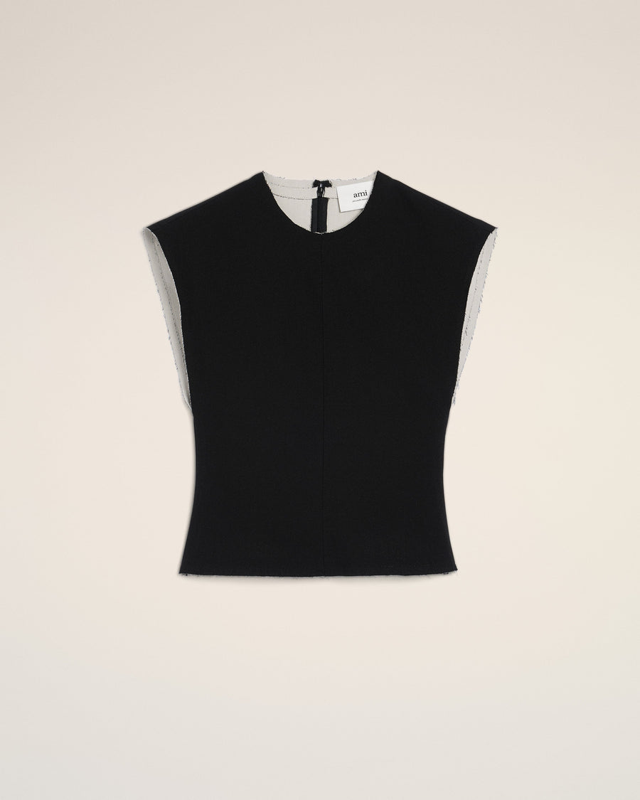 Black Wool Sleeveless Bicolor Top
