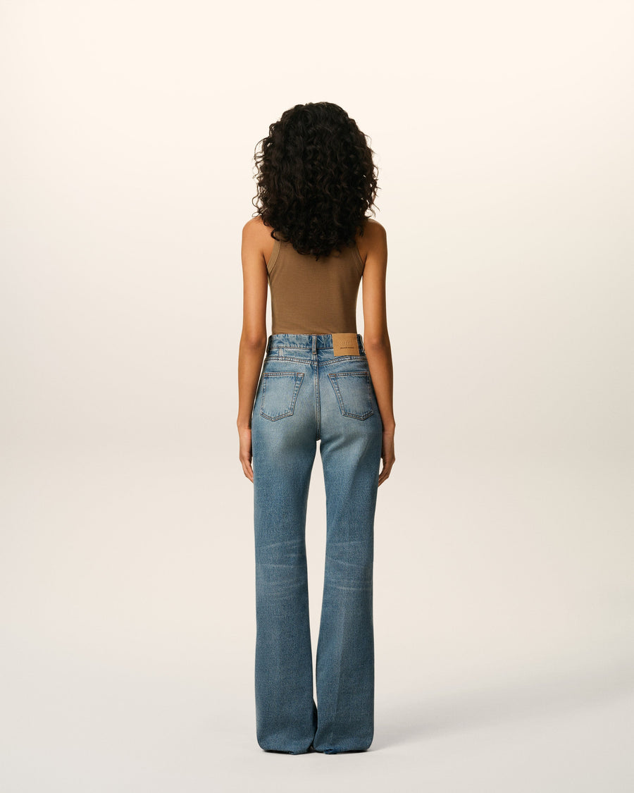 Brown Jersey Tanktop With Buttoned Placket