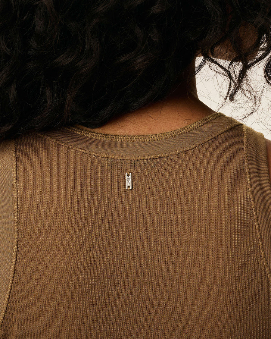 Brown Jersey Tanktop With Buttoned Placket