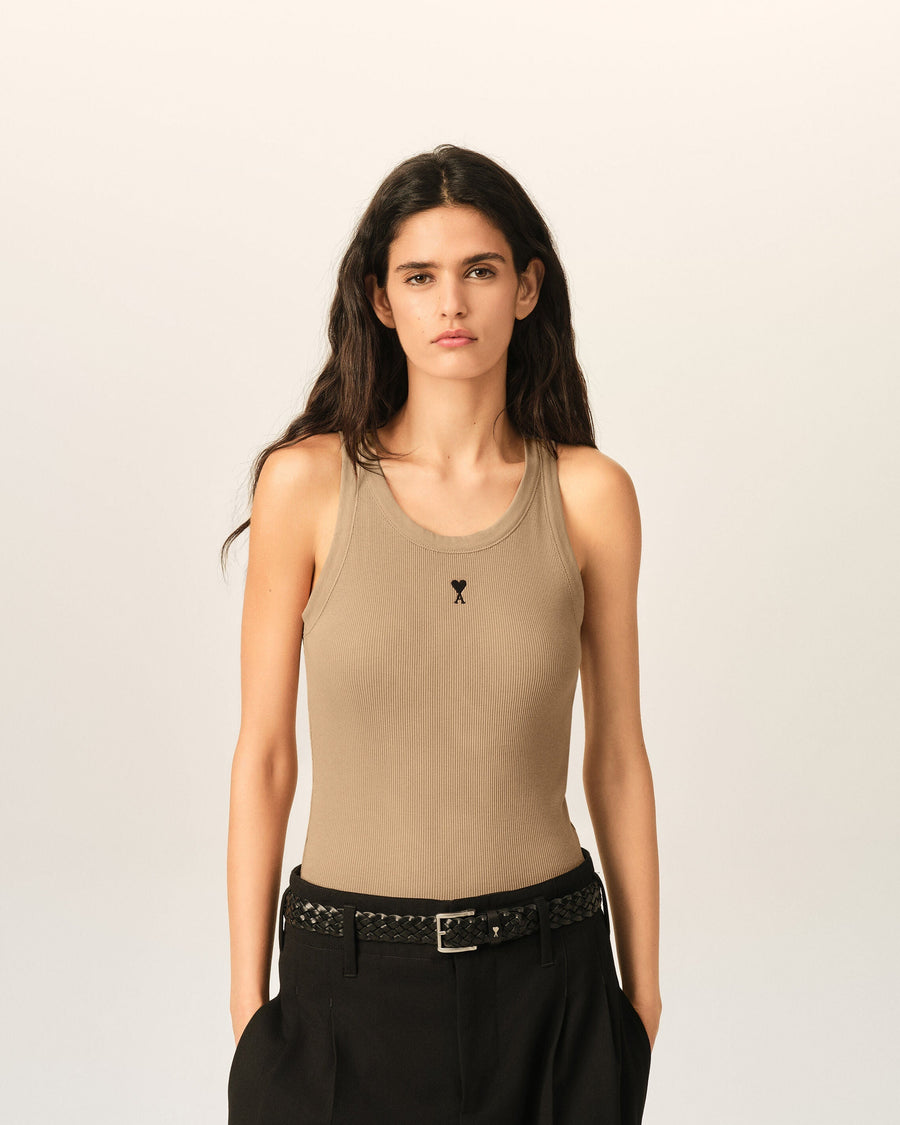 Beige cotton tanktop with Ami de Coeur