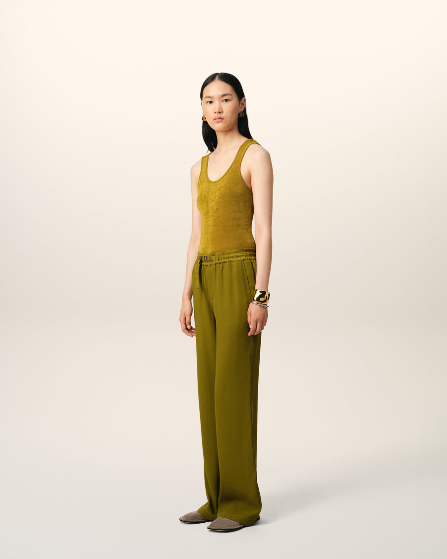 Khaki Flare Fit Elasticated Trousers