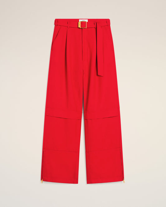 Red Wool Cargo Trousers