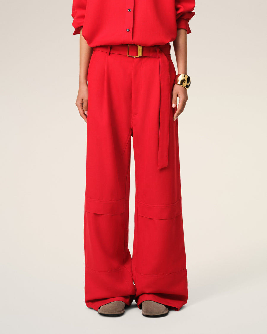 Red Wool Cargo Trousers