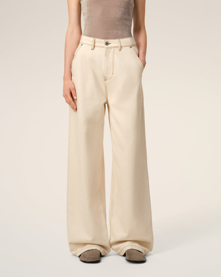 Beige Cotton Wide Fit Jeans