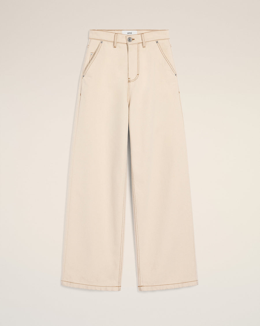 Beige Cotton Wide Fit Jeans