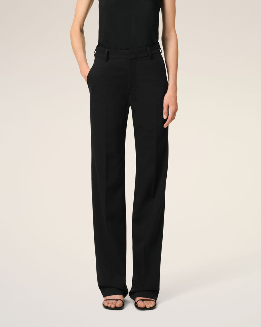Black Wool Contrasted Straight Trousers