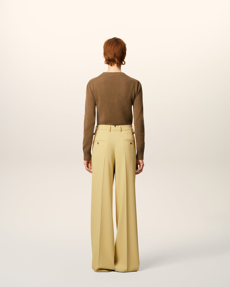 Green Wool Tabs Wide Trousers