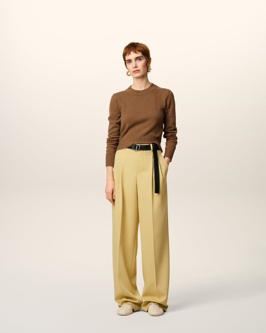 Green Wool Tabs Wide Trousers