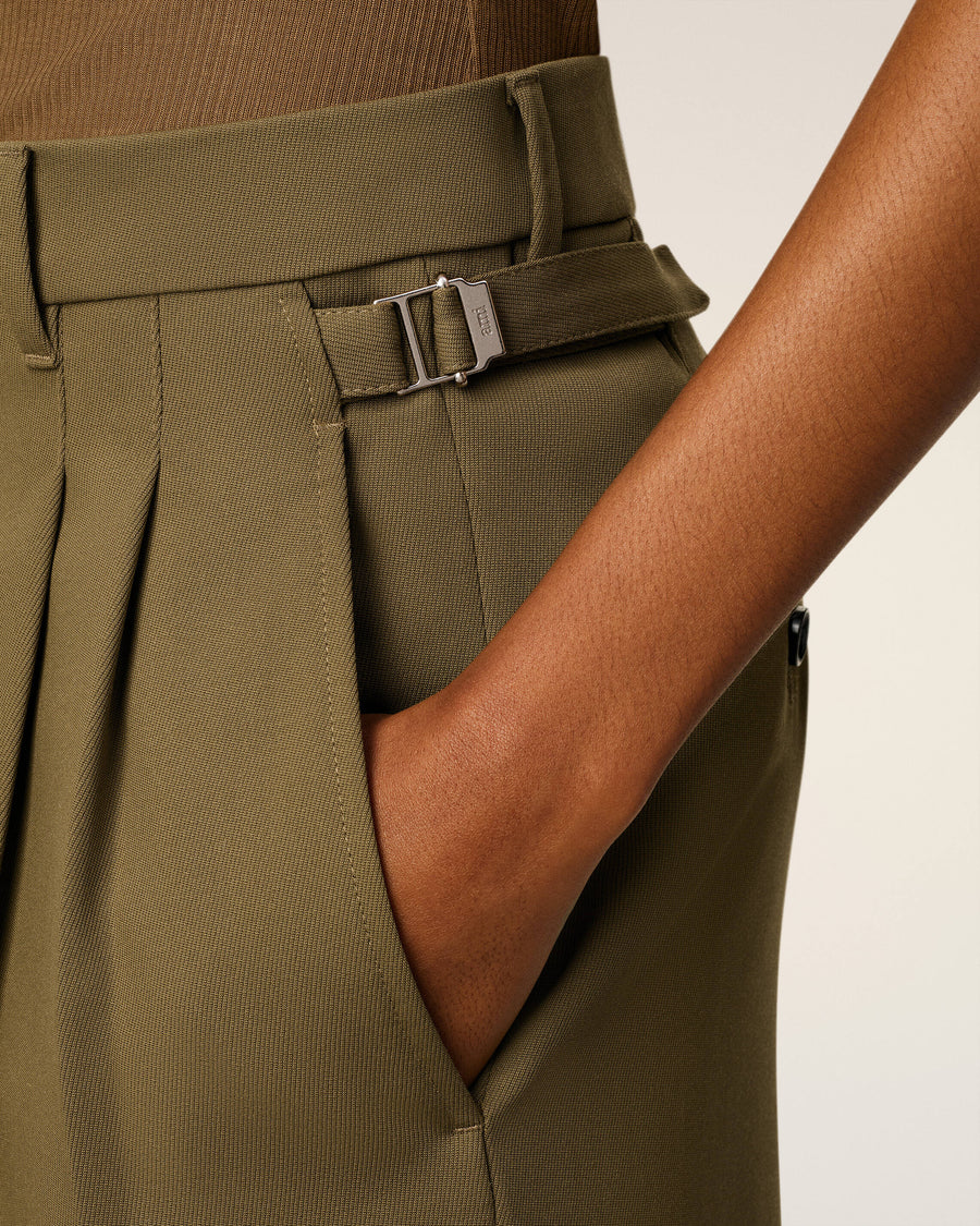 Green Wool Tabs Wide Trousers