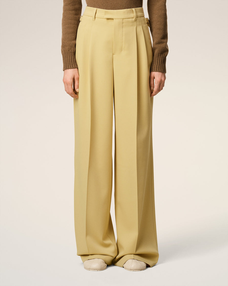 Green Wool Tabs Wide Trousers