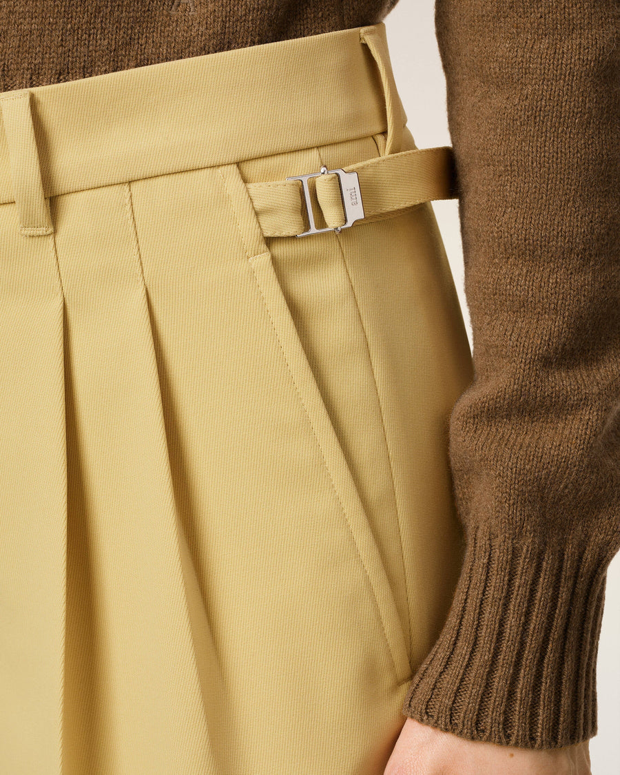 Green Wool Tabs Wide Trousers