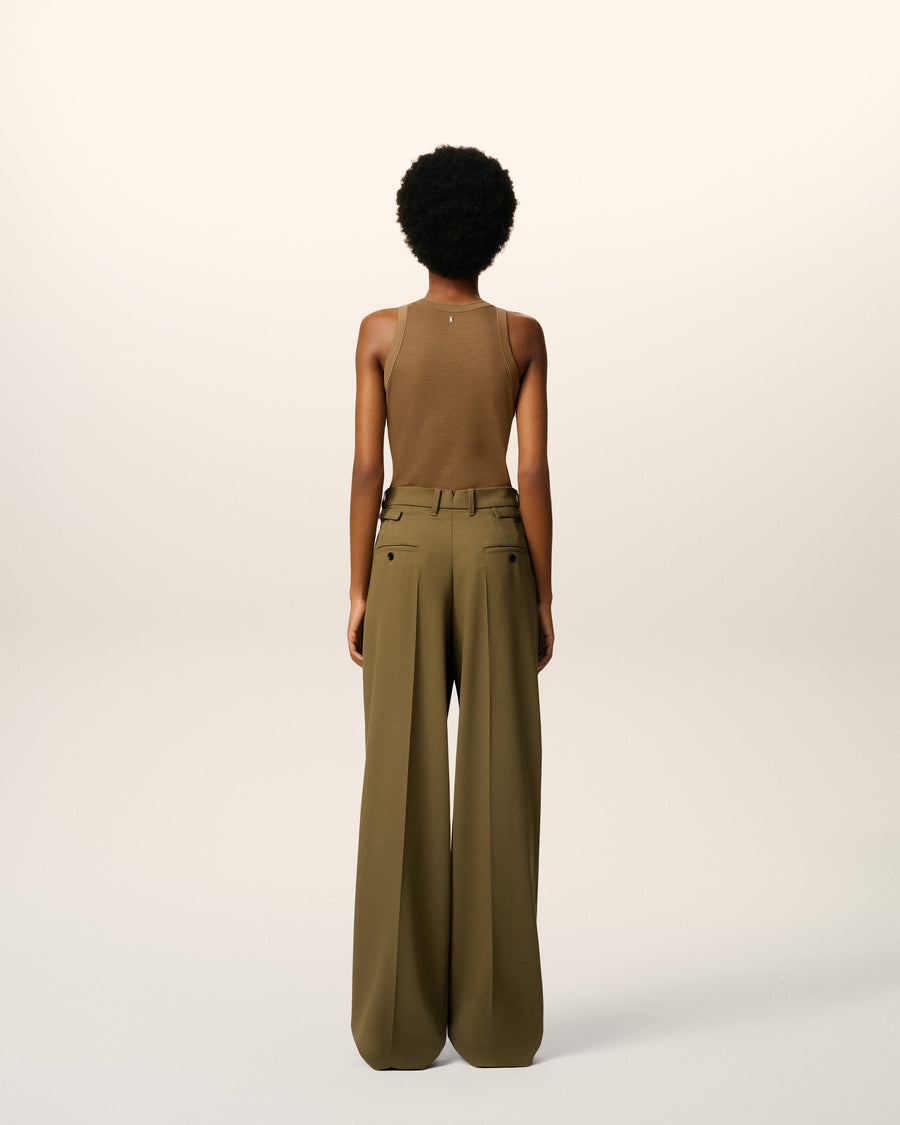Green Wool Tabs Wide Trousers